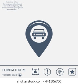 Map pointer with car icon. Vector illustration