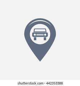 Map pointer with car icon. Vector illustration