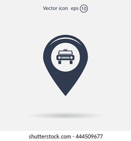 Map pointer with car icon. Vector illustration