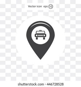 Map pointer with car icon. Vector illustration