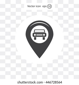 Map pointer with car icon. Vector illustration