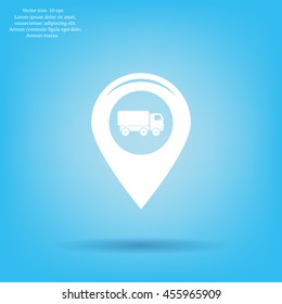 Map pointer with car icon. Vector illustration