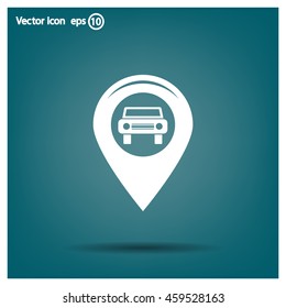 Map pointer with car icon. Vector illustration