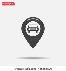 Map pointer with car icon. Vector illustration