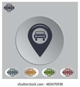 Map pointer with car icon. Vector illustration
