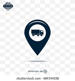 Map pointer with car icon. Vector illustration