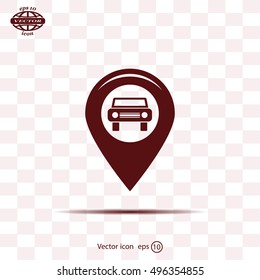 Map pointer with car icon. Vector illustration