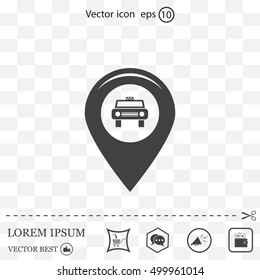 Map pointer with car icon. Vector illustration