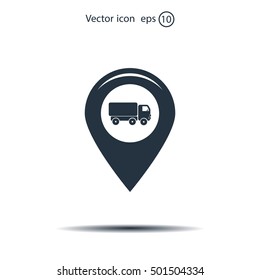 Map pointer with car icon. Vector illustration