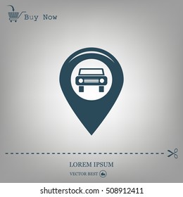 Map pointer with car icon. Vector illustration