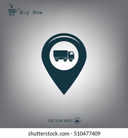 Map pointer with car icon. Vector illustration