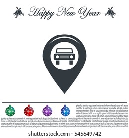 Map pointer with car icon. Vector illustration