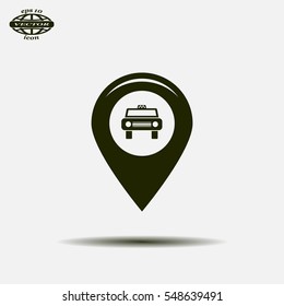 Map pointer with car icon. Vector illustration