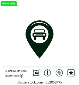 Map pointer with car icon. Vector illustration