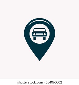 Map pointer with car icon. Vector illustration