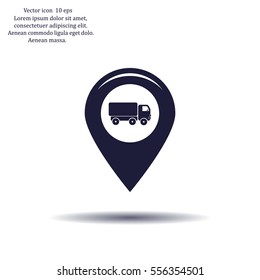 Map pointer with car icon. Vector illustration
