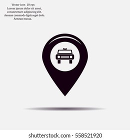 Map pointer with car icon. Vector illustration