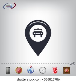 Map pointer with car icon. Vector illustration