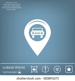 Map pointer with car icon. Vector illustration