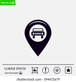 Map pointer with car icon. Vector illustration