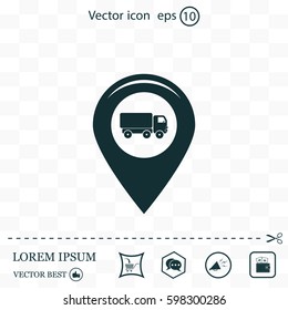 Map pointer with car icon. Vector illustration