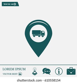 Map pointer with car icon. Vector illustration