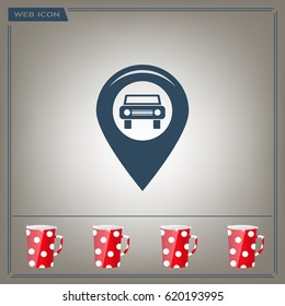 Map pointer with car icon. Vector illustration