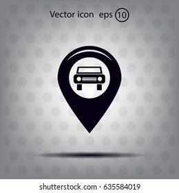 Map pointer with car icon. Vector illustration