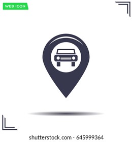 Map pointer with car icon. Vector illustration