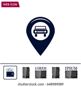 Map pointer with car icon. Vector illustration