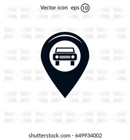 Map pointer with car icon. Vector illustration