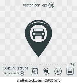 Map pointer with car icon. Vector illustration