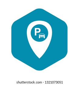 Map pointer with car parking icon in simple style isolated on white background
