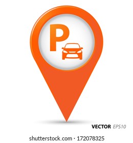 Map Pointer With Car Parking Icon.