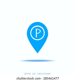 Map pointer with car parking icon.