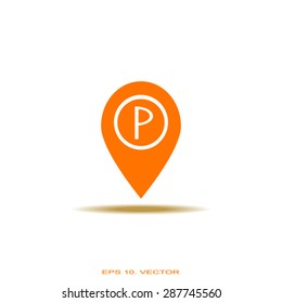 Map pointer with car parking icon.