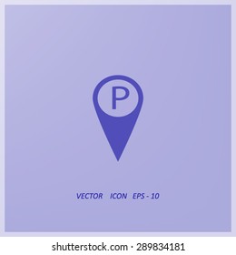 Map pointer with car parking icon.