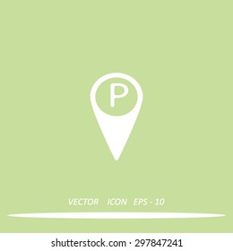 Map pointer with car parking icon.