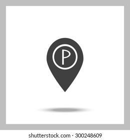 Map pointer with car parking icon.