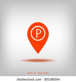 Map pointer with car parking icon.