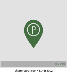Map pointer with car parking icon.