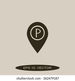 Map pointer with car parking icon.