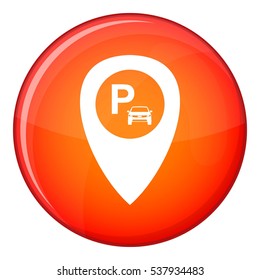 Map pointer with car parking icon in red circle isolated on white background vector illustration