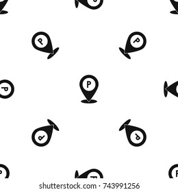 Map pointer with car parking sign pattern repeat seamless in black color for any design. Vector geometric illustration