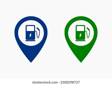 Map pointer with charging station icon .charge station and location pin icon vector . electric vehicle charger location pin icon ux ui destination,direction