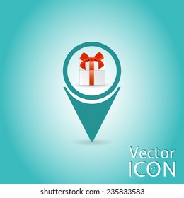 Map pointer - Christmas Gift box with ribbon and bow.  Made in vector illustration