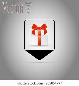 Map pointer - Christmas Gift box with ribbon and bow.  Made in vector illustration
