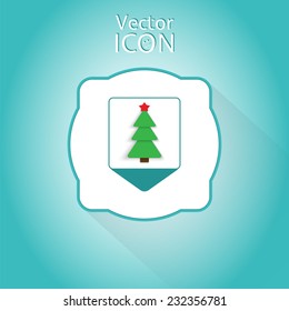 Map pointer with Christmas tree. Location tree. Flat design style. Made in vector
