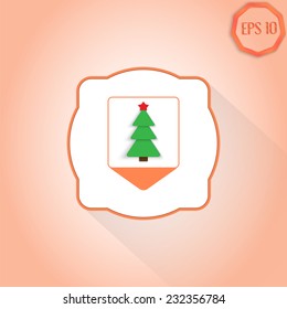 Map pointer with Christmas tree. Location tree. Flat design style. Made in vector