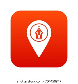 Map pointer with church, cathedral or temple sign icon digital red for any design isolated on white vector illustration